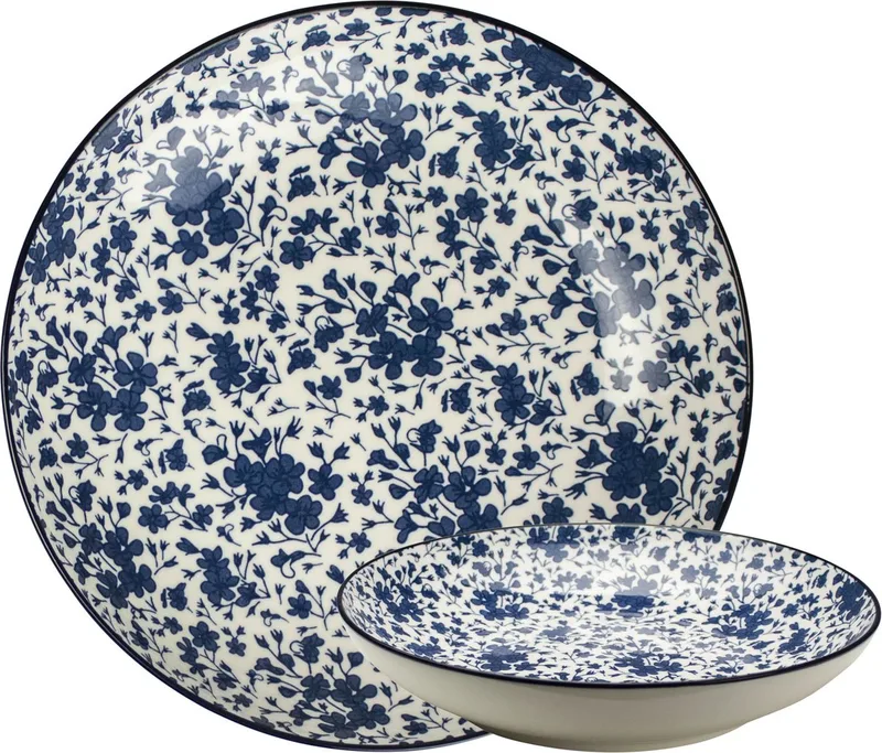 Pastabord rond - ø 21,5cm - Porselein - Floral - Out of the Blue - Saladebord de Gusta en Bleu – photo produit