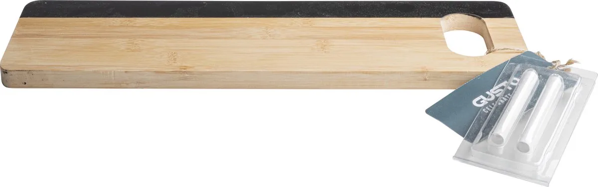 Serveerplank - Met Krijtrand - 2 krijtjes - Bamboe - Bruin/Zwart - 39x12,5cm von Gusta in Braun – Produktfoto