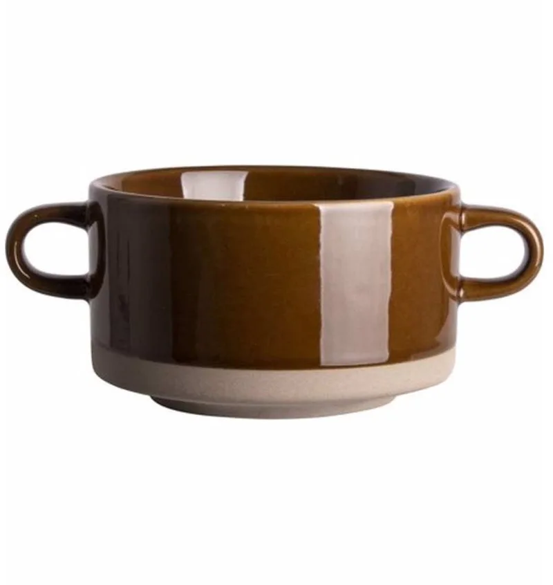 Soepkommen - Woodstock Soepkom - Soepkoppen - 4 Delig - Soepkop - Servies - Aardewerk - Diameter 11,5 Centimeter - Soepkommen Met Oor von Gusta in Braun – Produktfoto