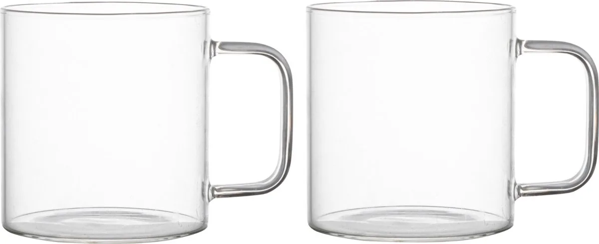 Theeglazen 350ml - Set 2 stuks - Handig groot handvat de Gusta en Transparent – photo produit