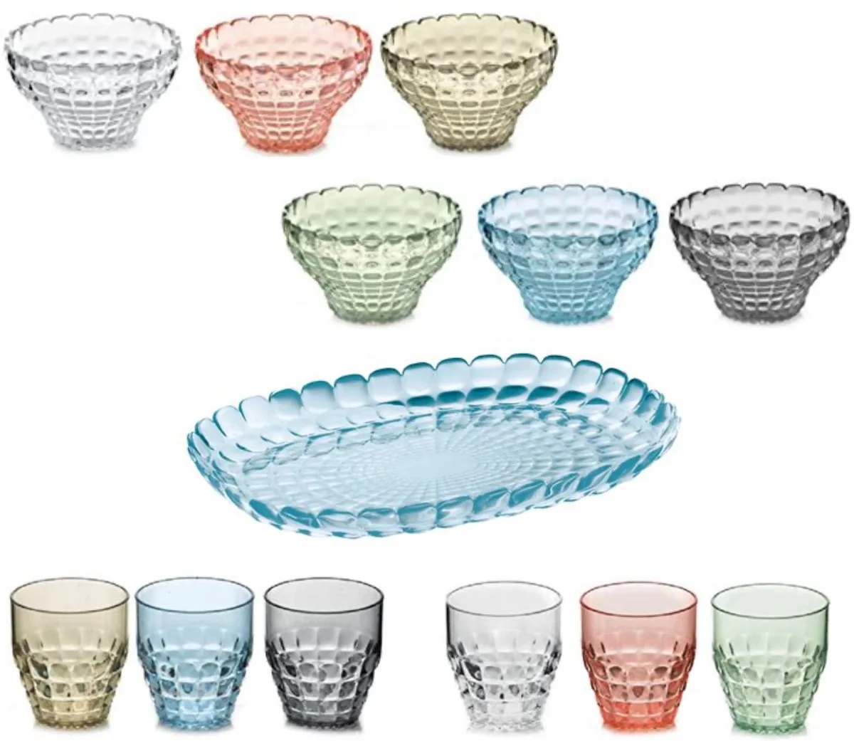 Tiffany Tafelset 13-delig – 6 schaaltjes & 6 Glazen Multicolour, Dienblad – Kunststof – Voor Tafel, Terras & Buiten – Vaatwasserbestendig & BPA-vrij – Made in Italy von Guzzini in Transparant blauw – Produktfoto