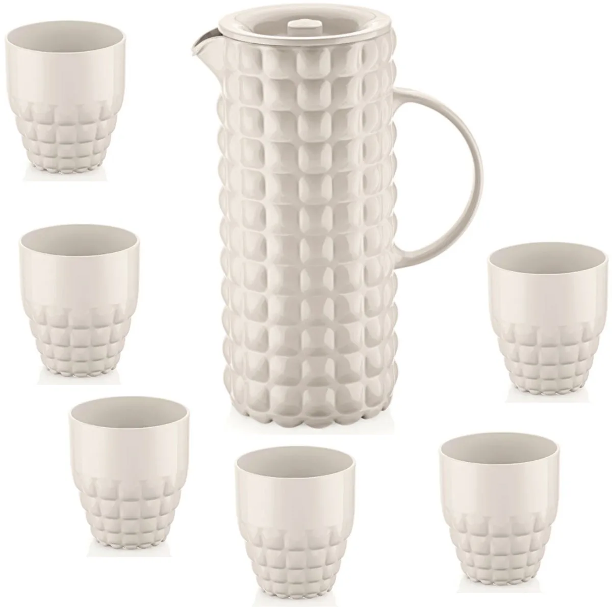 Tiffany Tafelset 7-delig – Karaf & 6 Lage Glazen – Kunststof, – Voor Tafel, Terras & Buiten – Vaatwasserbestendig & BPA-vrij – Made in Italy von Guzzini in Melkwit – Produktfoto