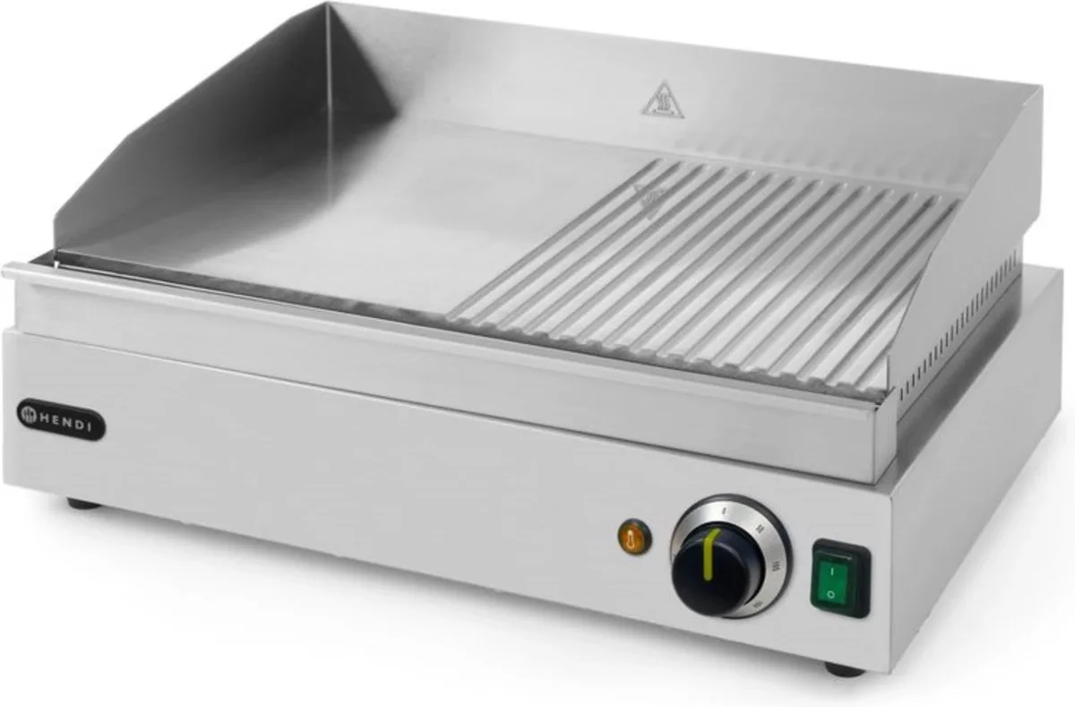 Bakplaat half geribbeld – Profi Line – 230V/2400W – 550x435x245 mm – roestvast staal van Hendi in Rvs – productfoto