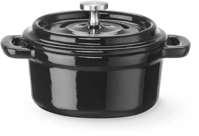 Braadpan - geemailleerd gietijzer - druipdeksel voor stoven en braden - 130x100x(H)48 mm, 0,27 liter - voor oven en inductie by Hendi in Black – product photo