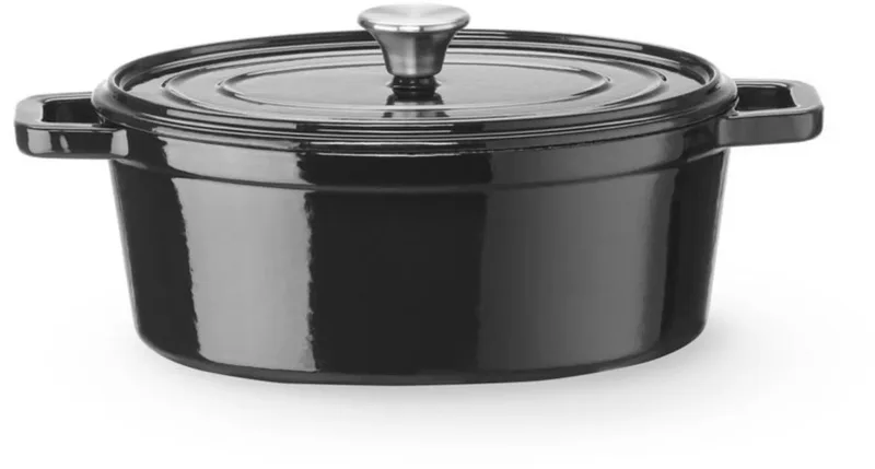 Braadpan - gietijzer geemailleerd - druppeldeksel houdt vocht vast - 36,5 x 29,0 x 11,5 cm - 4,4 liter - zwart - geschikt voor alle warmtebronnen en oven by Hendi in ZwartWit – product photo