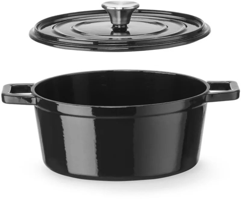 Braadpan gietijzer - geemailleerd - met deksel voor stoven en braden - 317x240x(H)105 mm - 3,7 liter - zwart - oven en inductie by Hendi in Emalië – product photo