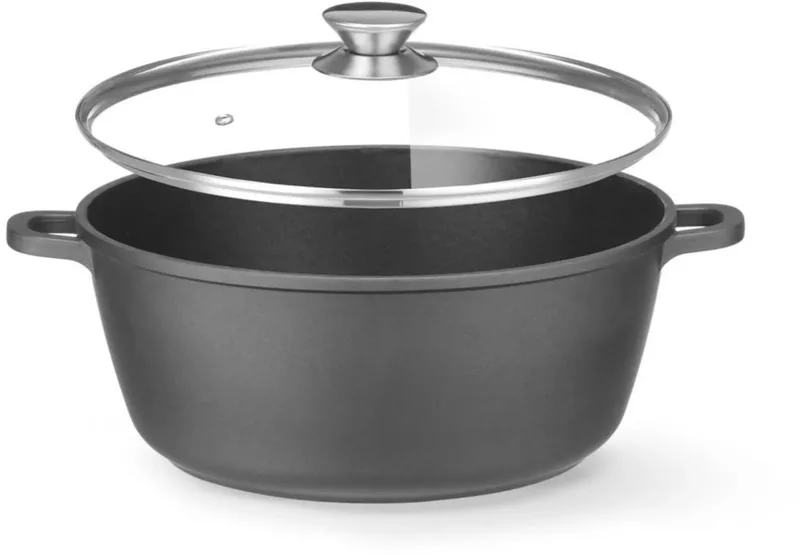 Braadpan met deksel - gegoten aluminium - antiaanbaklaag - 7,5 liter - 387x310x(H)130 mm - voor gas, inductie en oven tot 250°C by Hendi in Black – product photo