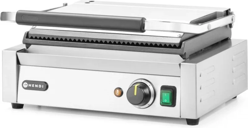 Contactgrill – Panini – Boven geribd, onder glad – 230V/2200W – 340x230 mm de Hendi en Roestvrij Staal – photo produit