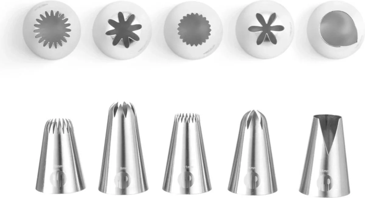 Decoratie spuitmondjes set – bloemen en blaadjes – 5 stuks – roestvrij van Hendi in Staal – productfoto