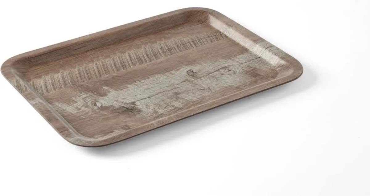 Dienblad melamine – houtnerf dessin – donker hout – 240x340 mm – vaatwasmachinebestendig de Hendi en Hout donkerWit – photo produit