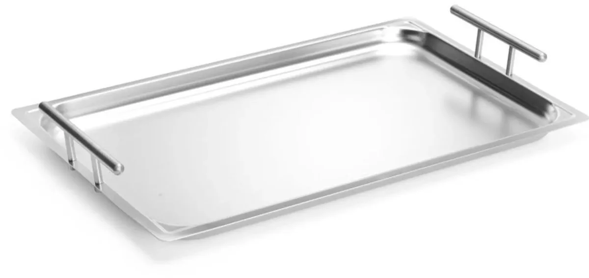 Dienblad rechthoekig - 53 x 32,5 x 7 cm - roestvast staal - met handgrepen - zilverkleurig - serveren en presenteren - horeca en catering van Hendi in Rvs – productfoto
