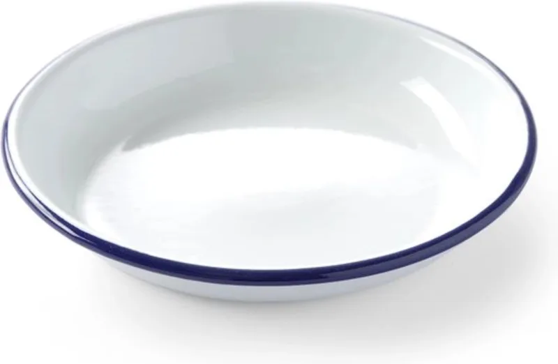 Diep bord – geëmailleerd staal – met blauwe rand – Ø180 mm – stapelbaar – oven- en vaatwasmachinebestendig by Hendi in White – product photo