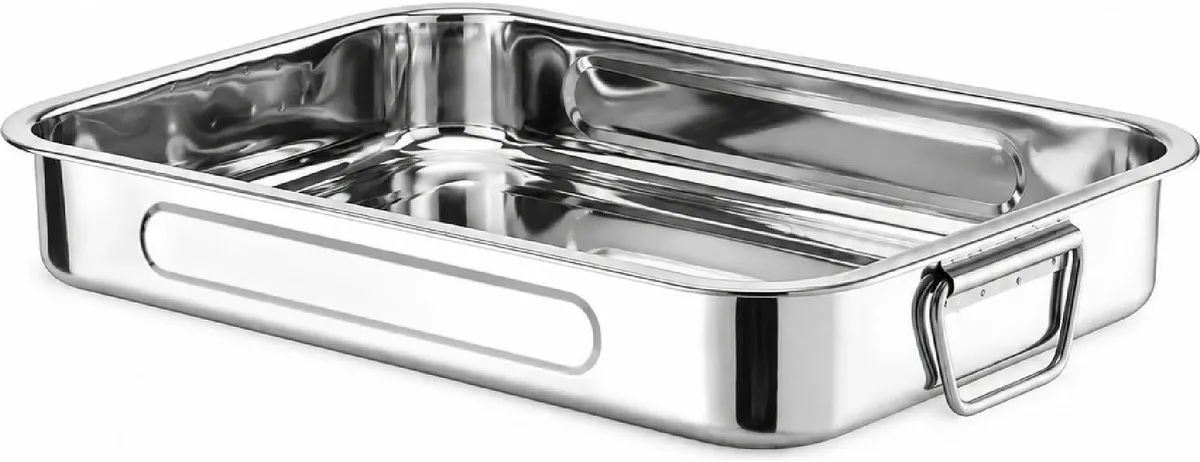 Diepe braadslede met handgrepen – 430x310x60 mm – roestvrij – oven- en vaatwasserbestendig van Hendi in Staal – productfoto