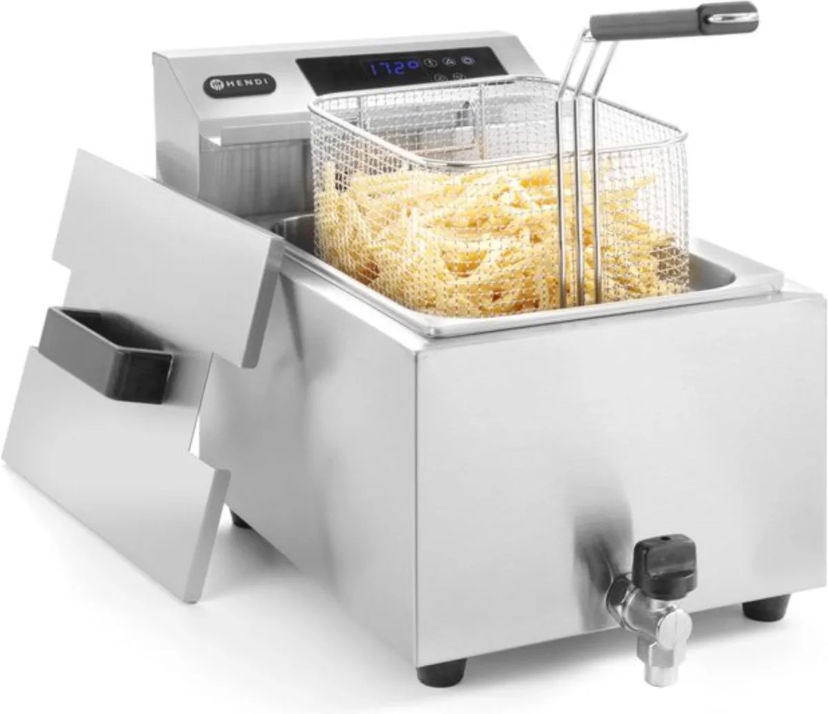 Digitale friteuse met aftapkraan – 8 liter – koude zone – 3500W van Hendi in Roestvrij staal – productfoto