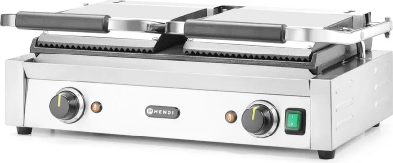Dubbele contactgrill – geribd en glad – 230V/3600W – 570x395x510 mm by Hendi in Roestvrij staal – product photo
