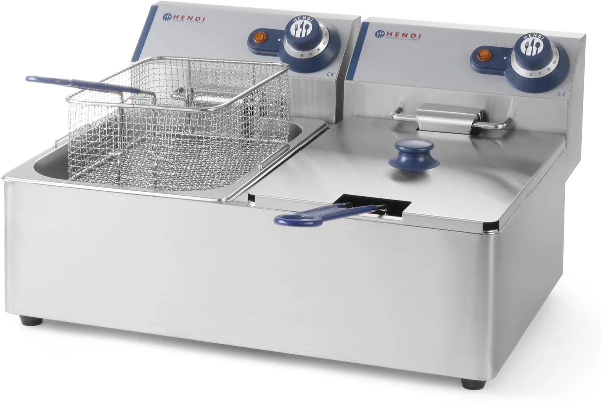 Dubbele friteuse – 2x6x L – roestvrij staal – koude zone – 230V/6600W van Hendi in Zilver – productfoto