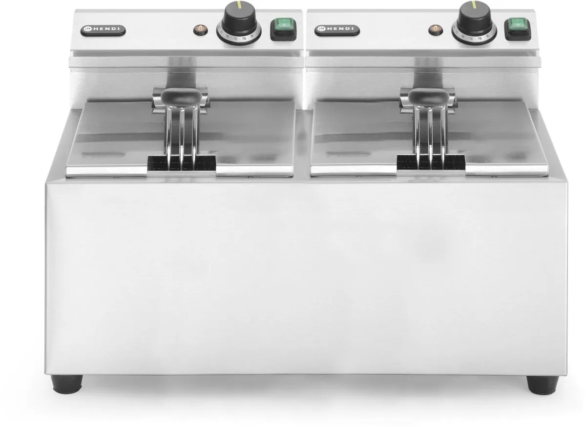 Dubbele friteuse – 2x8x L – roestvrij staal – koude zone – 7000W by Hendi in Silver – product photo