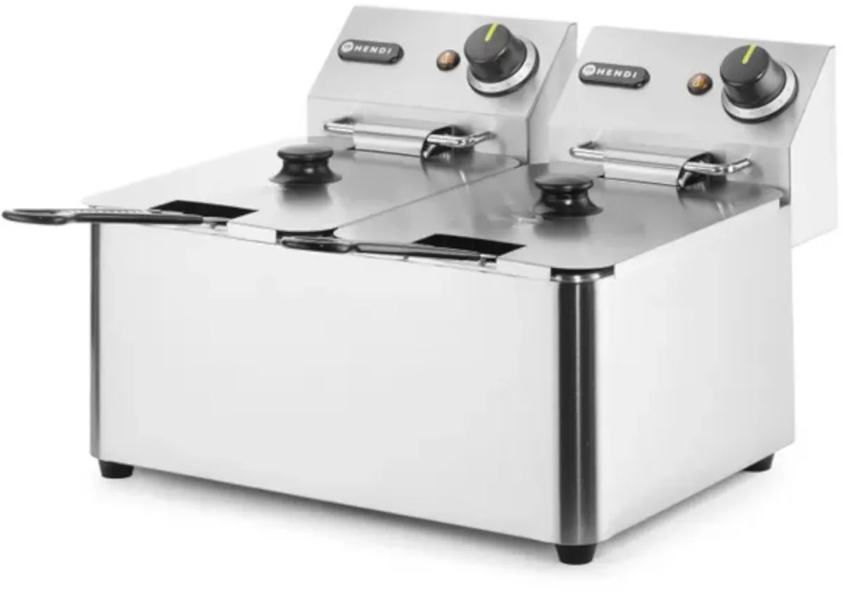 Dubbele friteuse – roestvrij staal – 2x4x L – 6000W – uitneembare elementen by Hendi in Silver – product photo