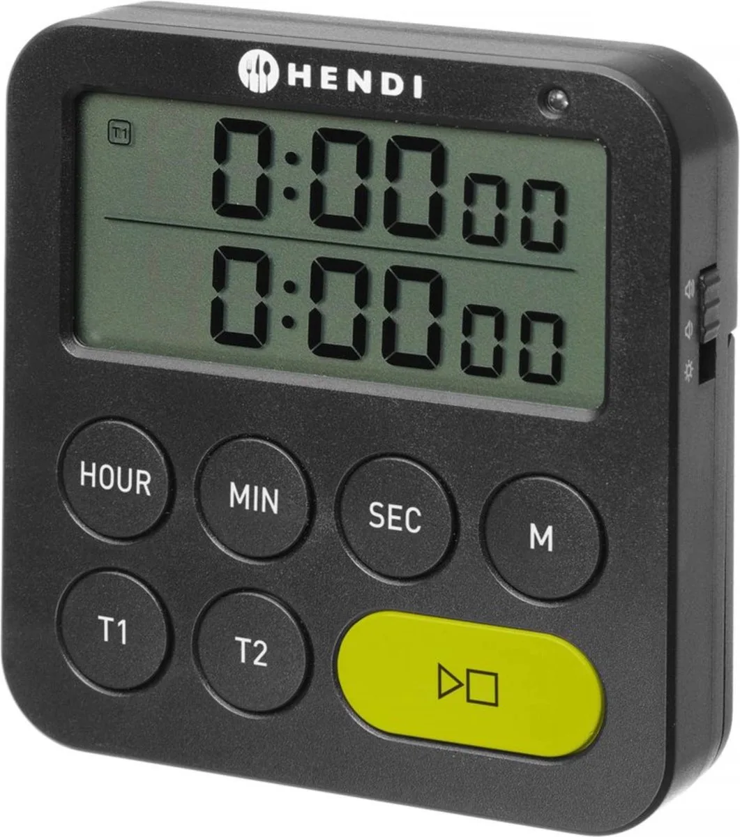 Dubbele keukentimer – 3 alarmmodi – magnetische bevestiging – 82x20x86 mm van Hendi in Zwart – productfoto