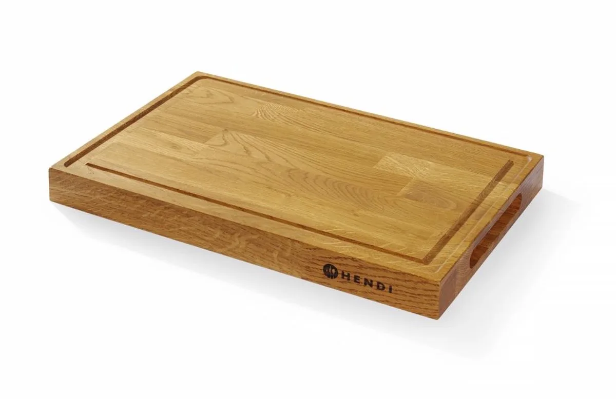 Eiken serveerplank – met handgrepen – 420x280x40 mm – dubbelzijdig – met perimetergoot de Hendi en Marron – photo produit