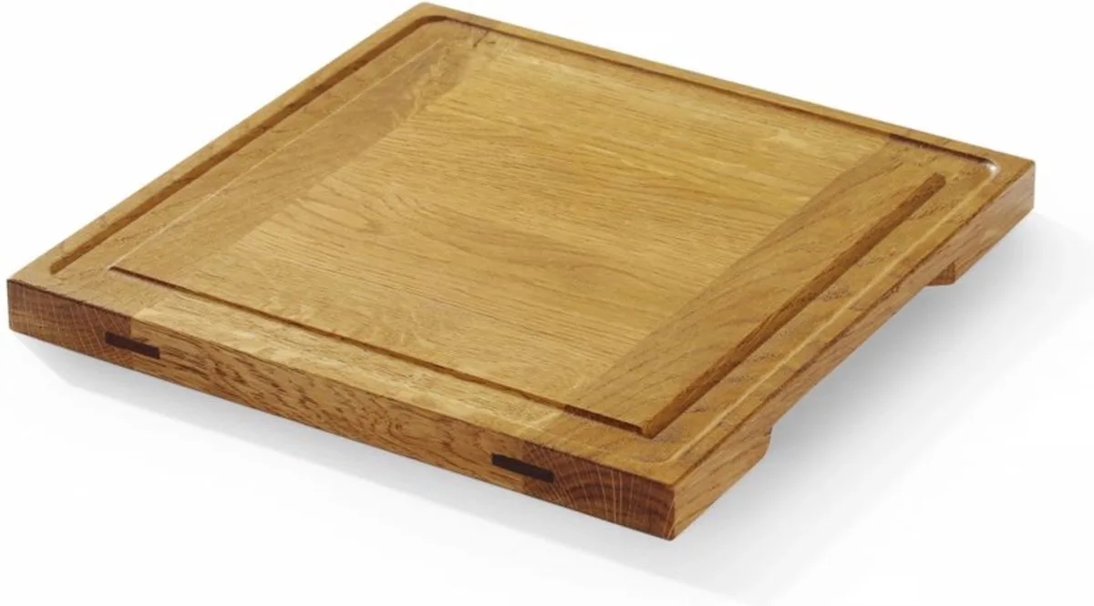 Eiken serveerplank – schok- en krasbestendig – met sapgoot en handgrepen – 270x270x20 mm fra Hendi i Brun – produktbillede