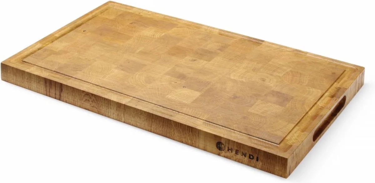 Eikenhouten serveerplank – eindnerf – met handgrepen – 325x265x30 mm fra Hendi i Brun – produktbillede