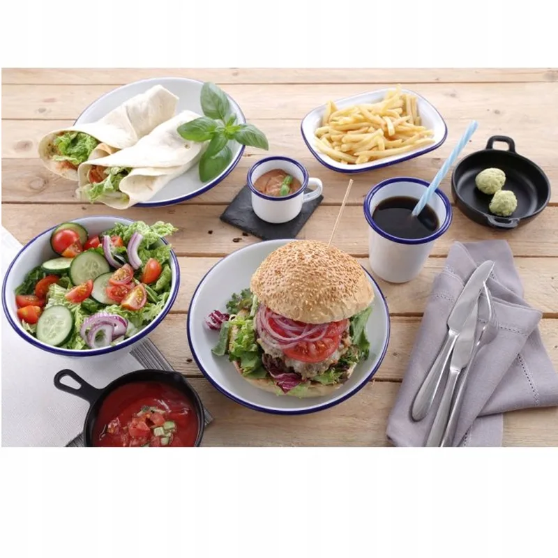 Emalieren plat bord, met blauwe rand, 200mm van Hendi in Wit – productfoto