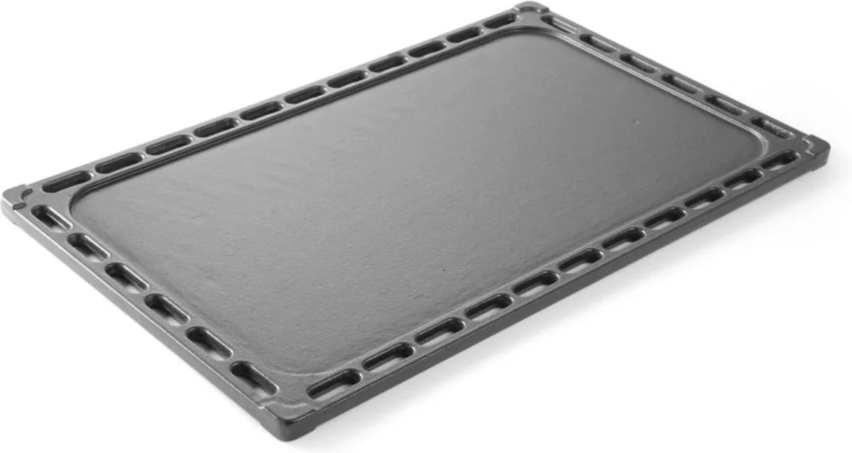 Gietijzeren bakplaat – dubbelzijdig – glad en geribbeld – 325x530 mm de Hendi en Noir – photo produit