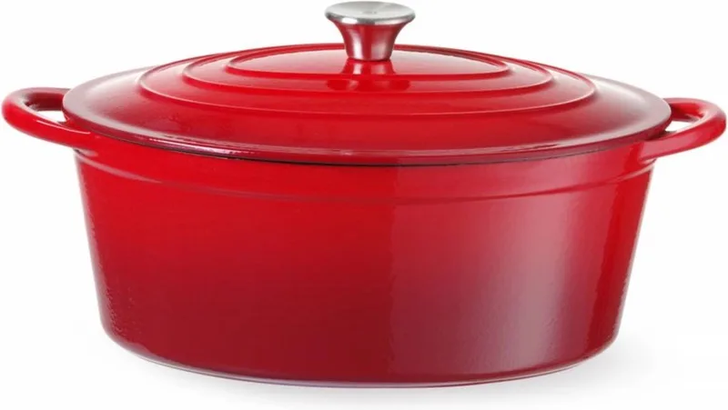 Gietijzeren braadpan – geëmailleerd – 6,88L – 405x255x134 mm von Hendi in Rot – Produktfoto