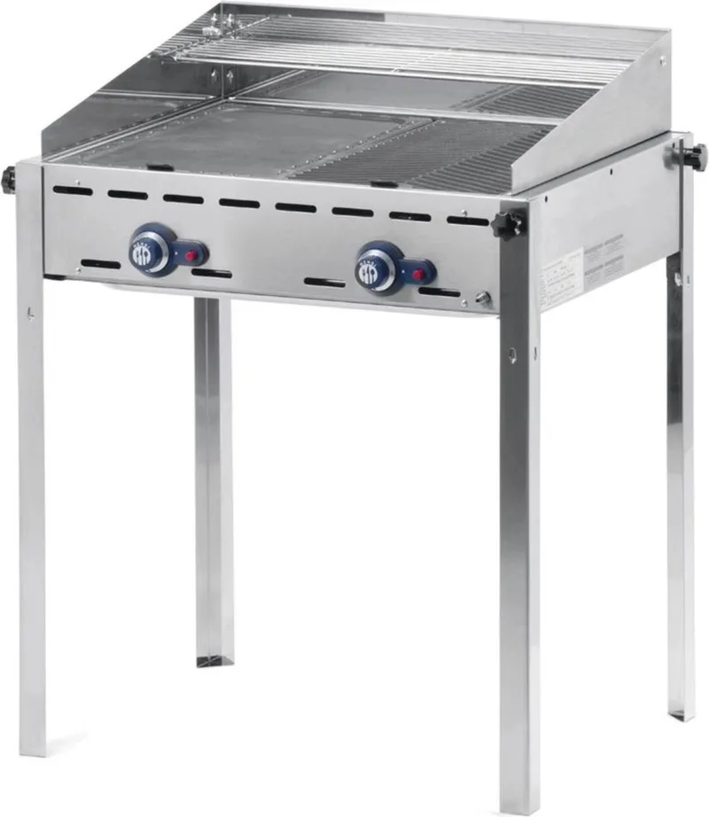 Green Fire barbecue – 2 branders – geëmailleerde gietijzeren bakplaat – 11,6 kW – 740x615x825 mm von Hendi in Roestvrijstaal – Produktfoto