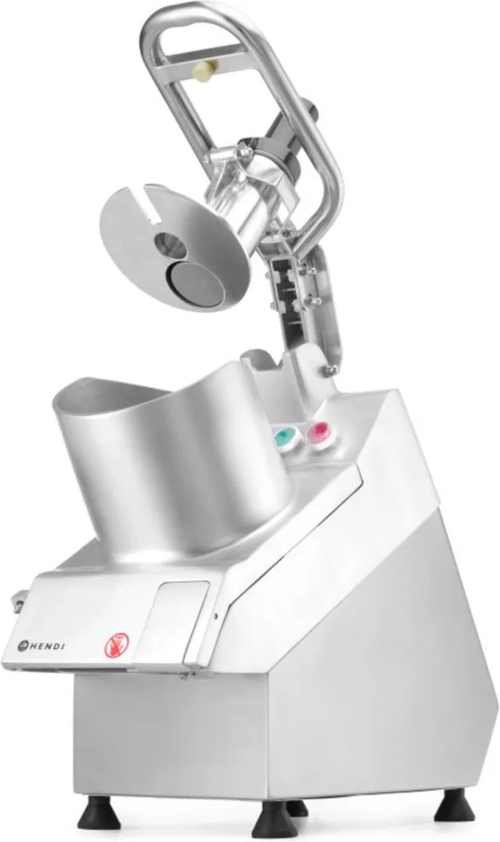 Heavy duty groentesnijder – krachtige motor – veiligheidssystemen – 5 messen – aluminium en roestvast staal van Hendi in Zilver, Zwart – productfoto
