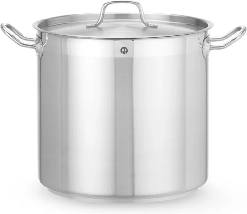 Hoge kookpan met deksel – 16L – inductiegeschikt – koelblijvende handgrepen – roestvrij staal de Hendi en Argent – photo produit