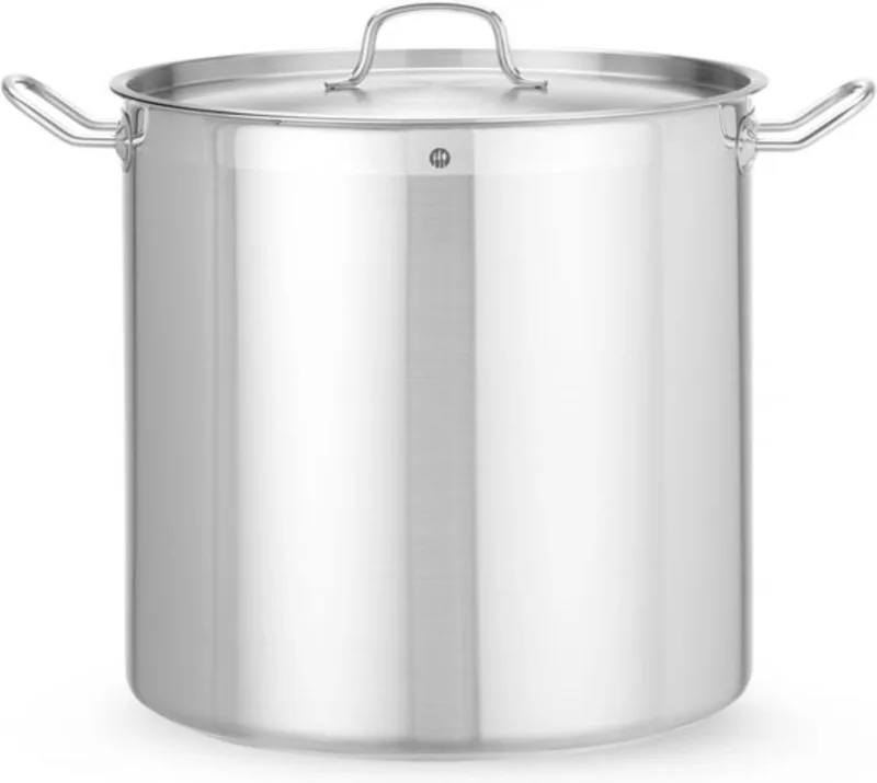Hoge kookpan met deksel – 37L – inductiegeschikt – koelblijvende handgrepen – roestvrij staal/aluminium von Hendi in Silber – Produktfoto