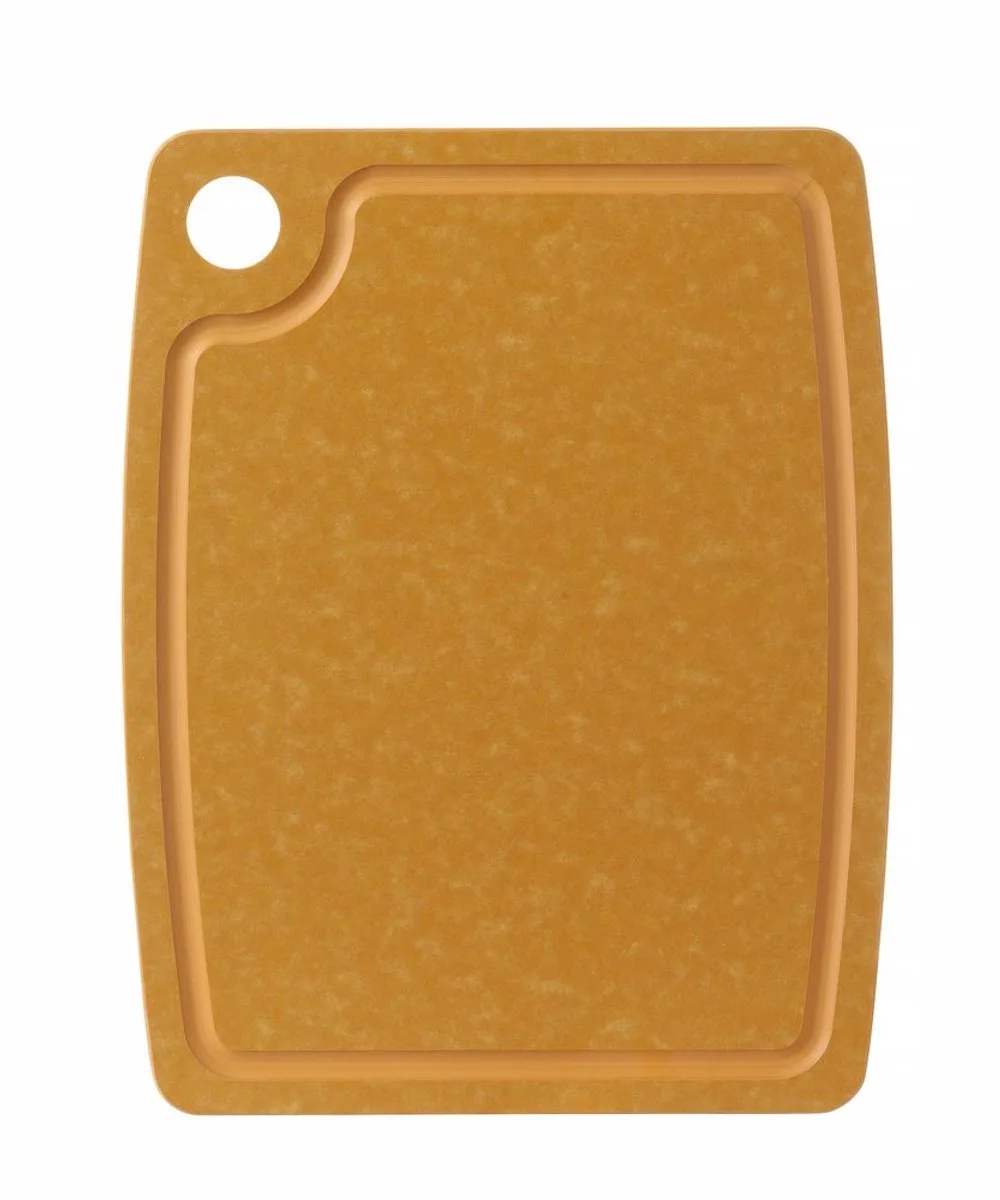 Houtvezel snijplank – groef voor vloeistof – non-slipvoeten – ophanggat – 370x275x6 mm van Hendi in Bruin – productfoto