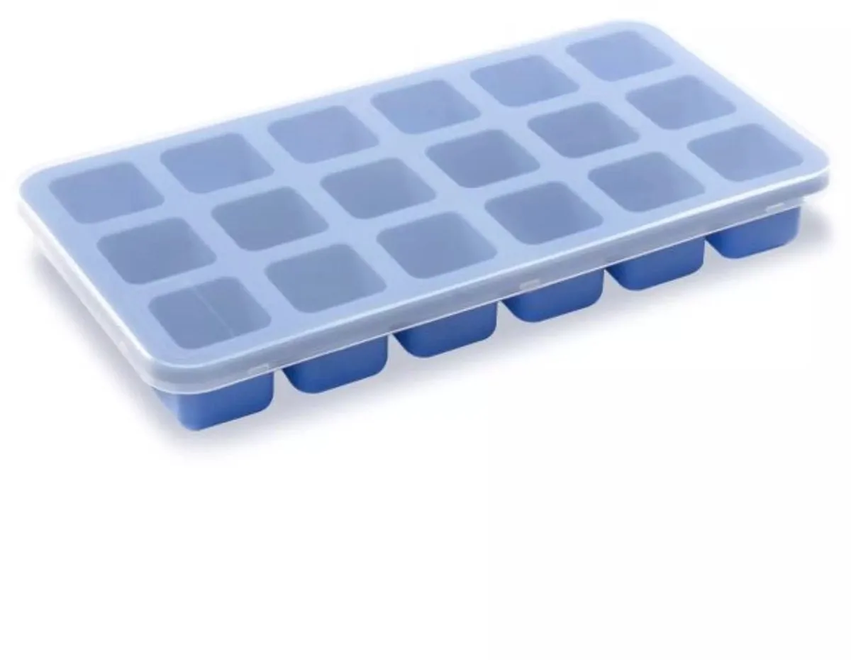 IJsblokjesvorm met deksel - siliconen met polypropyleen deksel - 21,7 x 11,4 x 3,0 cm - 18 ijsblokjes (2,6 x 2,6 x 2,6 cm) - vriezer van Hendi in Blauw – productfoto