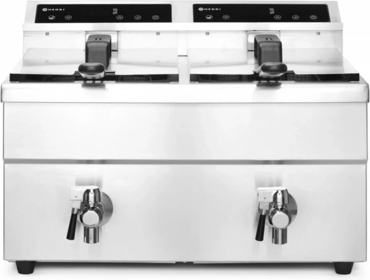 Inductie friteuse – dubbele capaciteit – nauwkeurige temperatuurregeling – 16L – roestvast staal van Hendi in Roestvrij Staal – productfoto