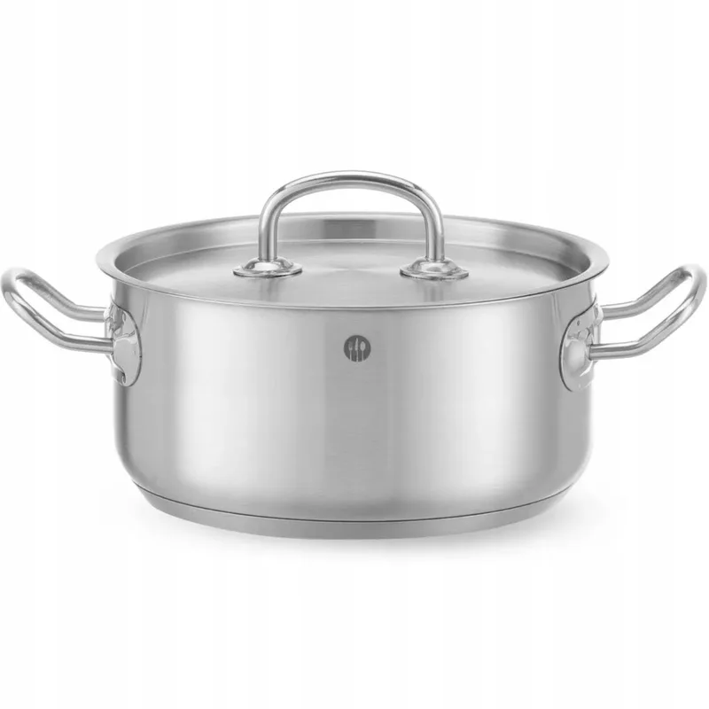 Keukenlijn Lage Kookpan met Deksel 2.9L RVS 20cm von Hendi in Silber – Produktfoto