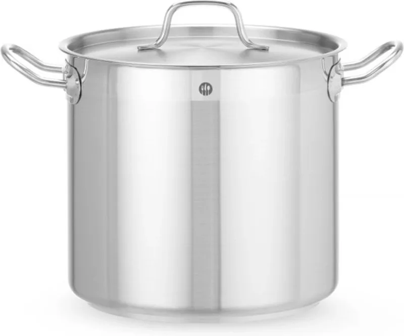 Kookpan hoog – 10L – inductiegeschikt – koelblijvende handgrepen – deksel met stoomopeningen by Hendi in Silver – product photo