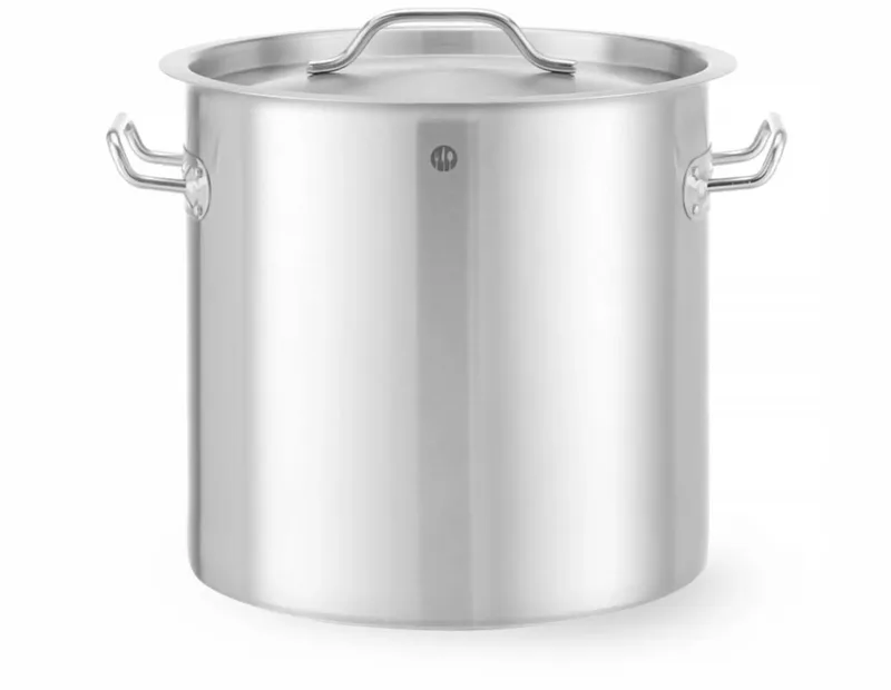 Kookpan hoog - roestvast met aluminium sandwichbodem - met deksel en stoomgaatjes - 17 liter - 28x28 cm - zilverkleurig - voor alle warmtebronnen van Hendi in Staal – productfoto