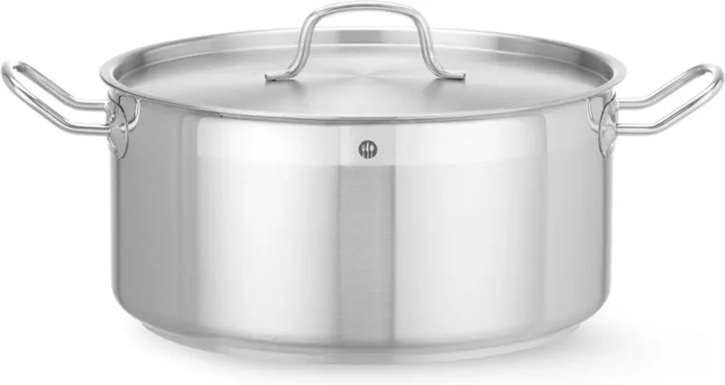 Kookpan laag – 12L – inductiegeschikt – koelblijvende handgrepen – deksel met stoomopeningen by Hendi in Grey – product photo