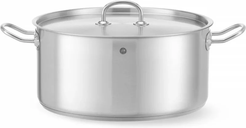 Kookpan laag – 12L – inductiegeschikt – koelblijvende handgrepen – met deksel by Hendi in Silver – product photo