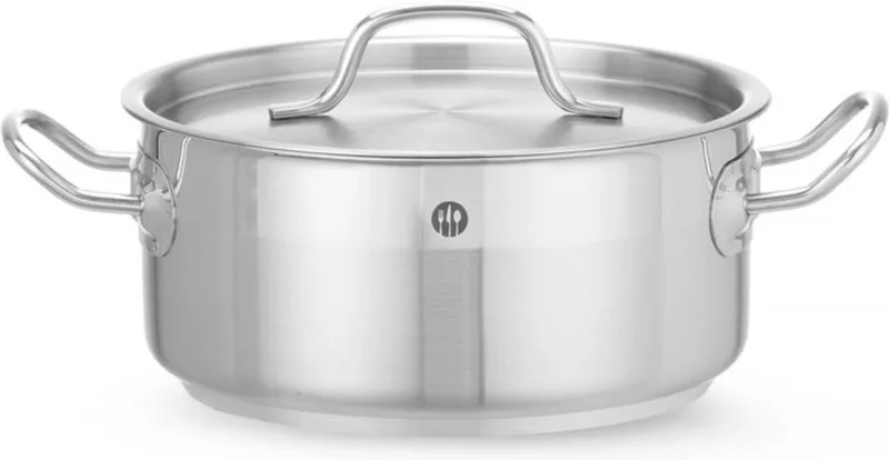 Kookpan laag – 2,8L – met deksel – inductiegeschikt – koelblijvende handgrepen – ⌀200x(H)90mm by Hendi in Grey – product photo
