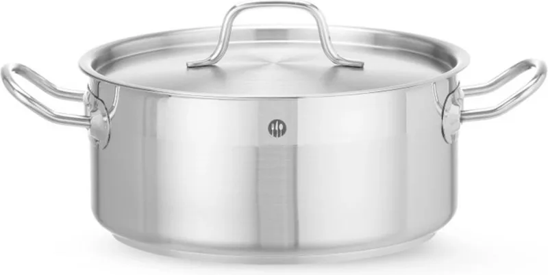 Kookpan laag – 4,8L – inductiegeschikt – koelblijvende handgrepen – deksel met stoomopeningen by Hendi in Roestvrij Staal – product photo