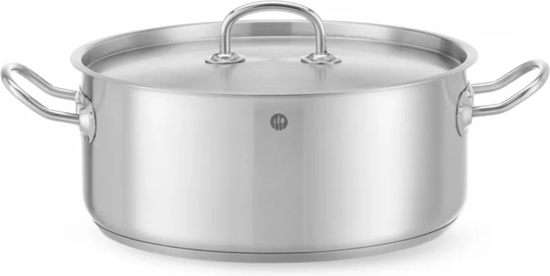Kookpan laag – 7,5L – met deksel – inductiegeschikt – koelblijvende handgrepen – roestvrij staal von Hendi in Silber – Produktfoto