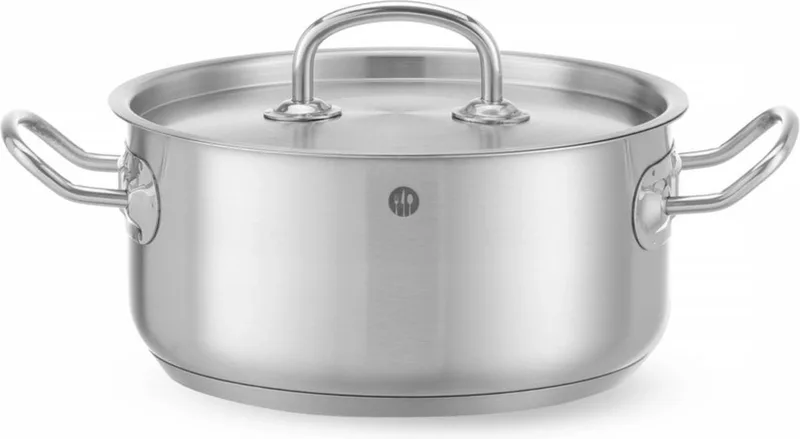 Kookpan laag – met deksel – inductiegeschikt – 2,9L – ⌀200mm by Hendi in Silver – product photo