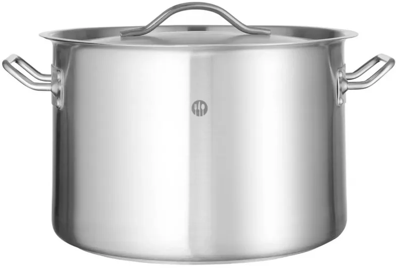 Kookpan met deksel - roestvast staal met sandwichbodem - 14 liter - 30 cm diameter x 20 cm hoog - mat zilverkleurig - voor alle warmtebronnen, inductie by Hendi in Silver – product photo