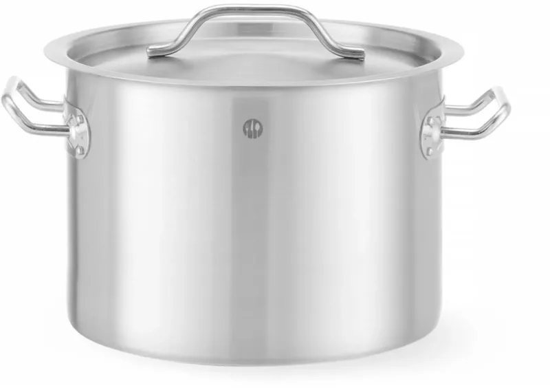 Kookpan met deksel - roestvast staal, sandwichbodem - 9 liter - diameter 25 cm x hoogte 18 cm - zilverkleurig - voor alle warmtebronnen, ook inductie by Hendi in Silver – product photo