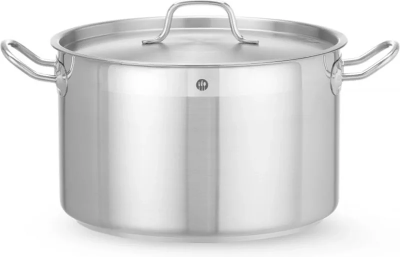 Kookpan middel – 10L – met deksel – inductiegeschikt – koelblijvende handgrepen – roestvrij staal fra Hendi i Grå – produktbillede