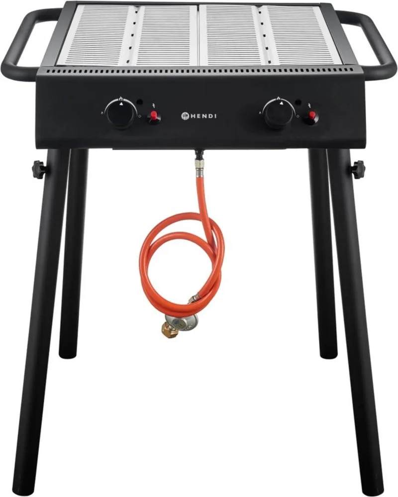 Krachtige gasgrill – 2 branders – compact en draagbaar – 9,5kW fra Hendi i Sort – produktbillede