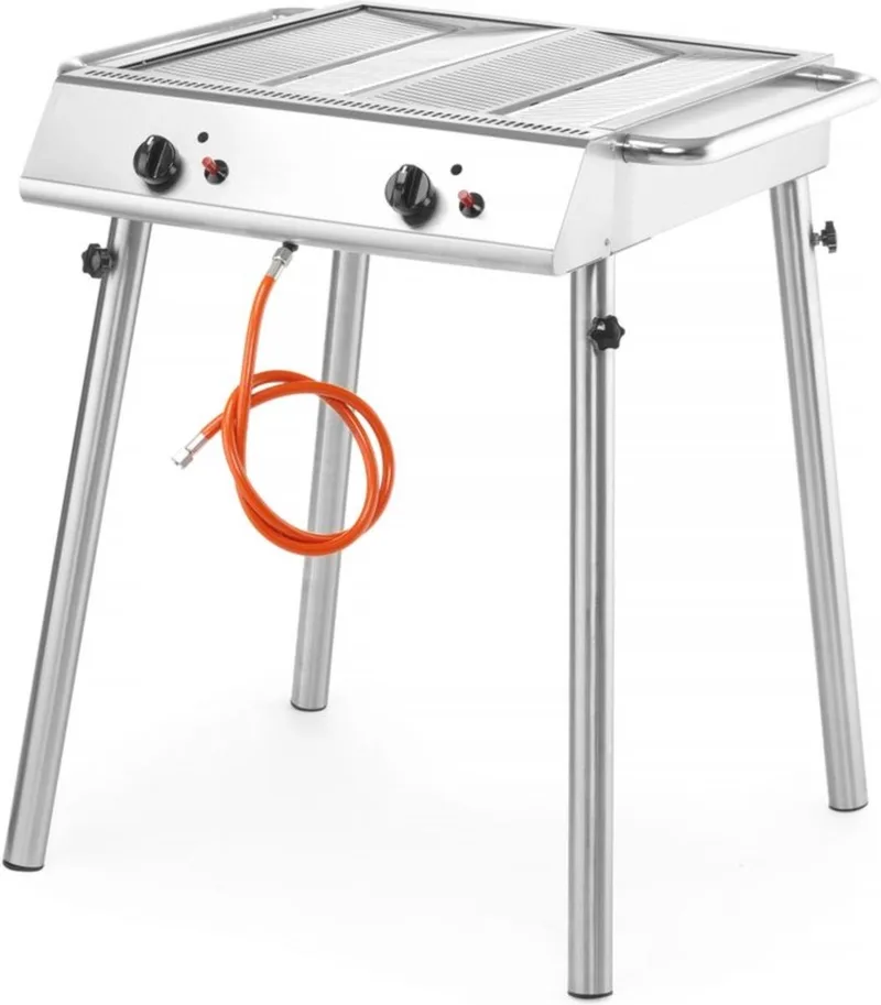 Krachtige gasgrill – 9,5kW – Compact en draagbaar – 2 onafhankelijke branders – Roestvast staal – 770x710x870 mm de Hendi en Gris – photo produit